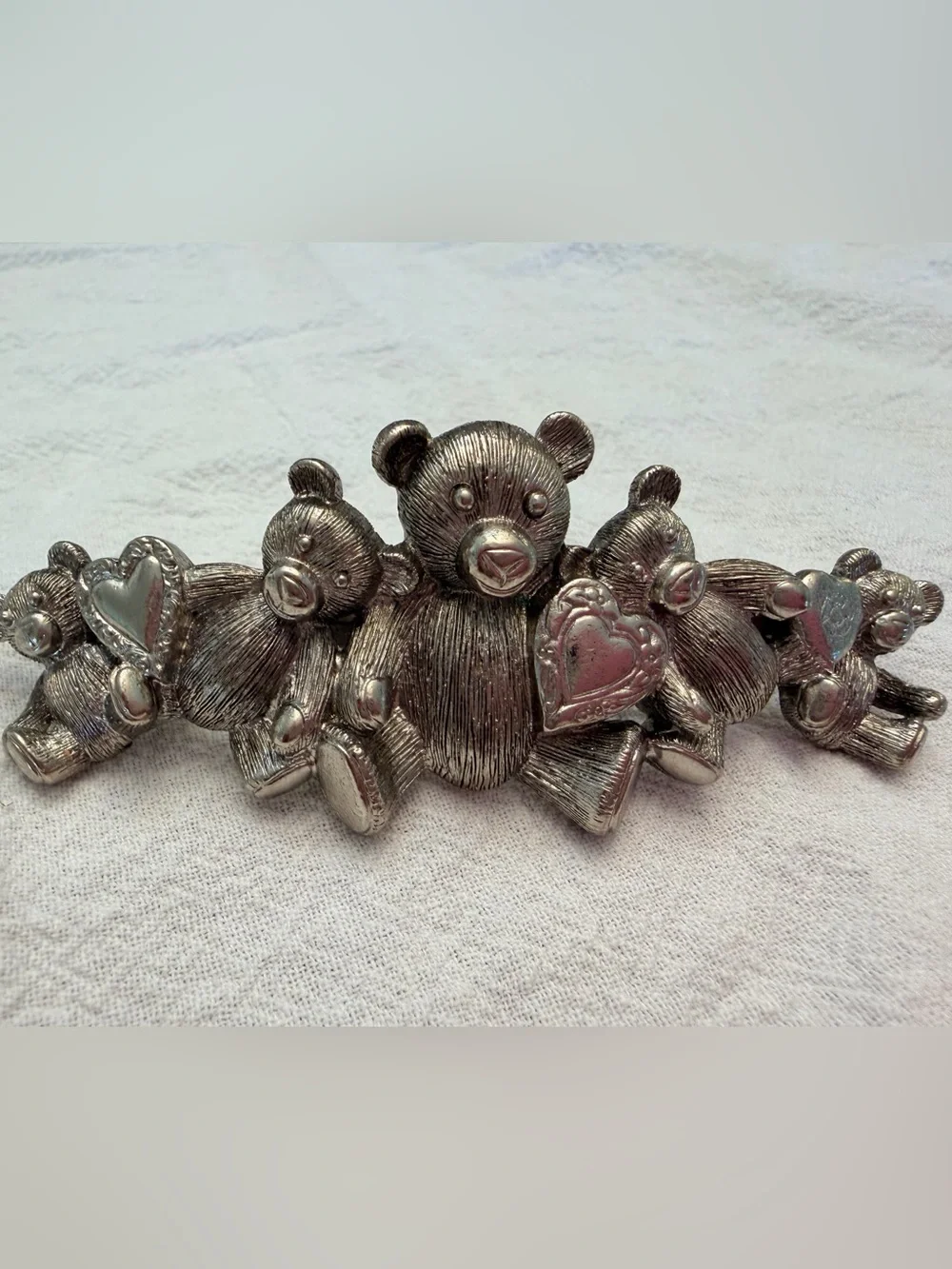 Vintage French Pewter Teddy Bear Hair Barrette Clip Made In France EUC Beautiful
